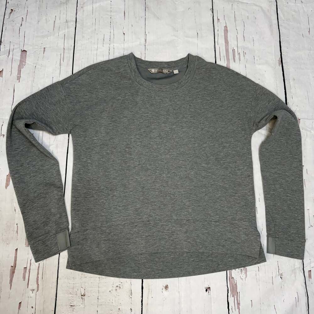 Athleta Gray Heathered Crew Neck Long Sleeve Sweatshirt